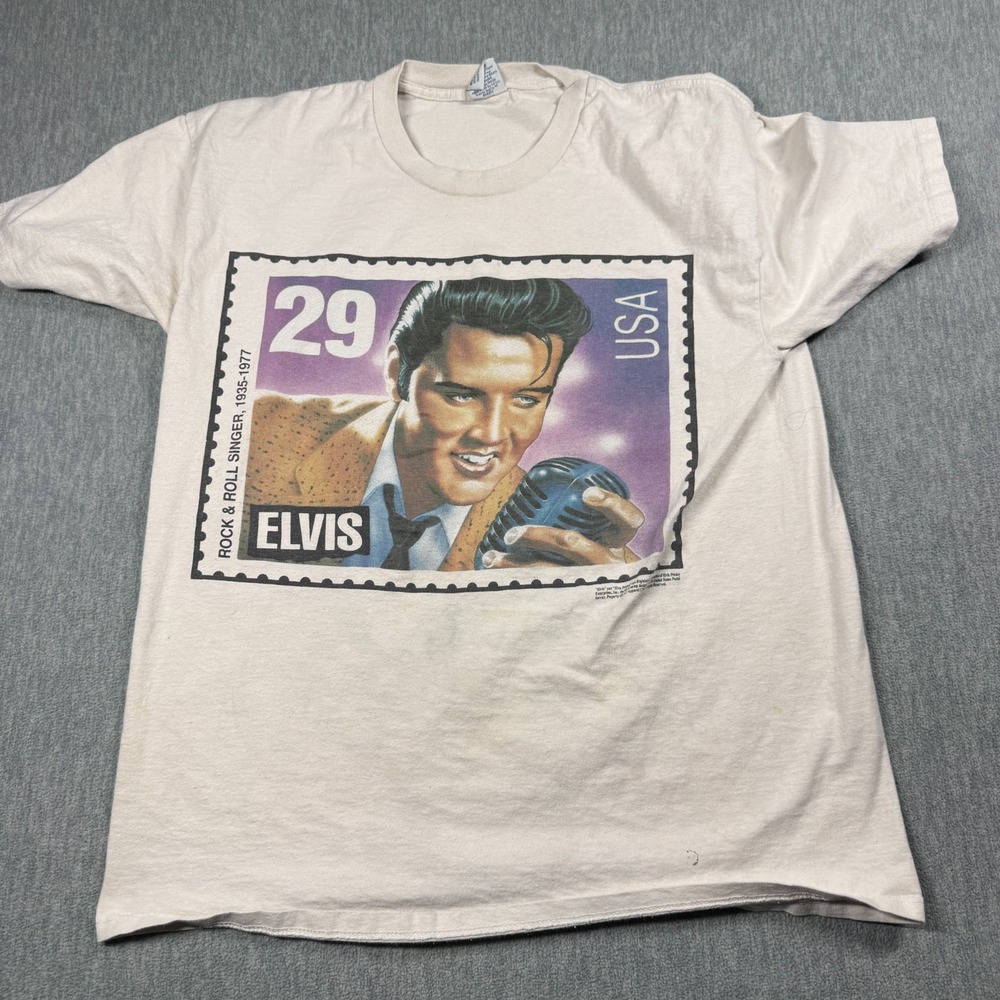 High Cotton T-Shirt Mens XL Cream Elvis Presley Graphic Stamp Rock N Roll Music